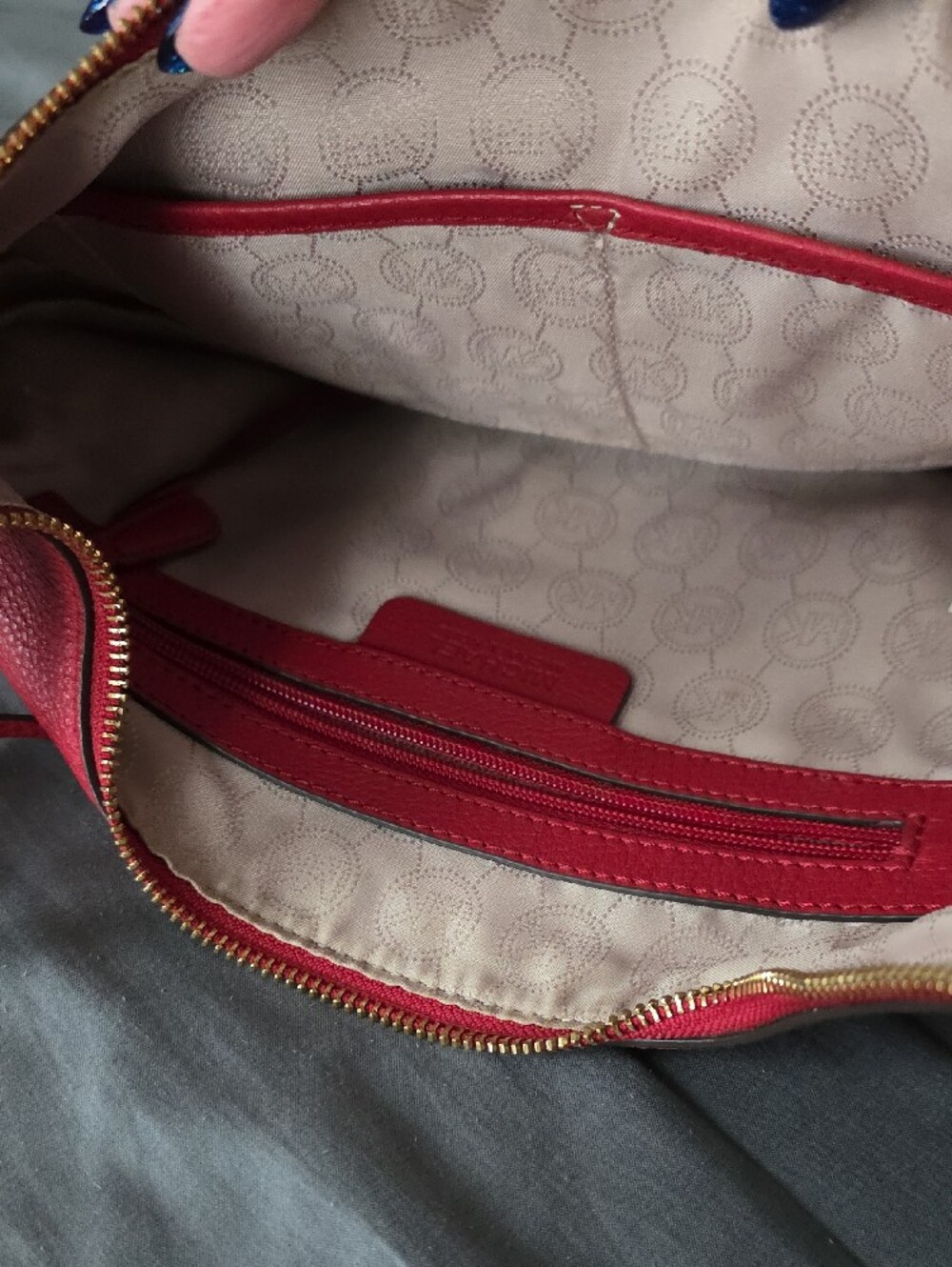 Michael Kors Cherry Red Pebbled Leather Shoulder Bag - Picture 3 of 4